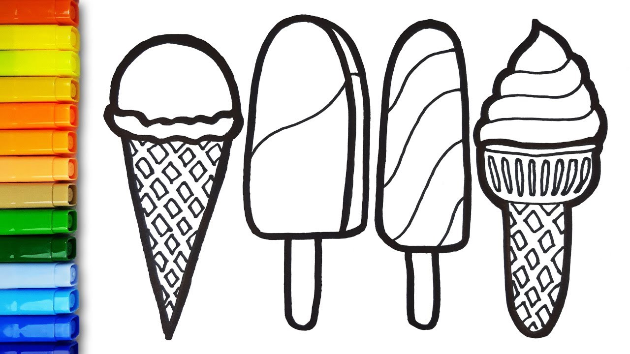 How to Draw Ice Cream Easy   Simple Drawing Ideas and Coloring Pages for  Kids