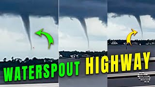 Waterspout Starting to Form Filmed from a Nearby Highway