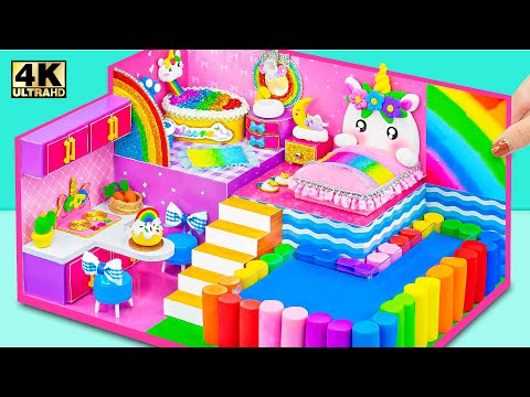 How To Make Pink Unicorn House with Rainbow Slime from Cardboard, Polyme Clay ❤️ DIY Miniature House