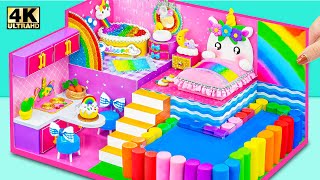 How To Make Pink Unicorn House with Rainbow Slime from Cardboard, Polyme Clay ❤ DIY Miniature House