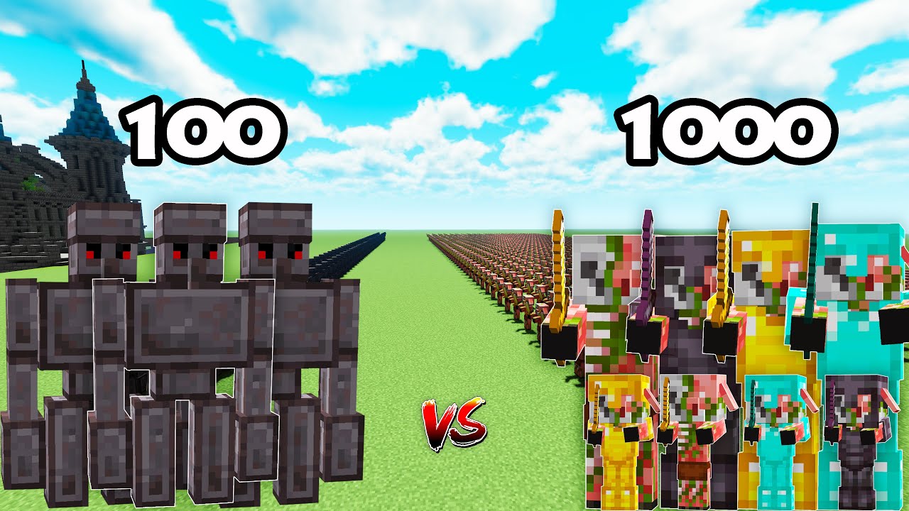 100 Netherite Golems Vs 1000 Zombified Piglins | Minecraft