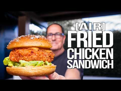 Air-fryer cornflake-crusted ground chicken thigh burger with chipotle lime mayo, from the video
