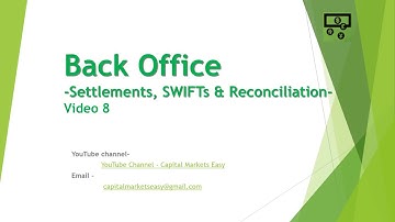 Back Office Settlement SWIFTS and Reconciliation Video 8