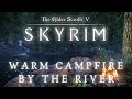 Skyrim SE 4K Ambience & Atmosphere | Snowy Riverside Campfire | Ambient Fire, Wind & Water [2 Hrs]