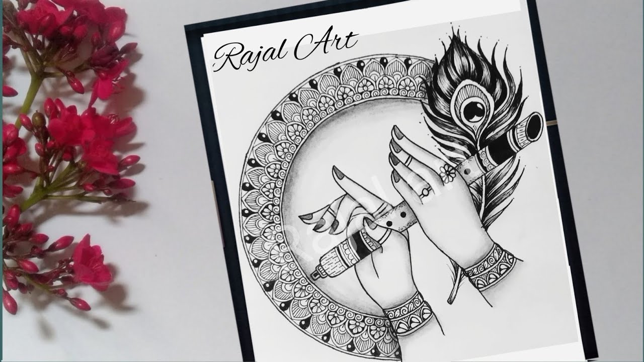 Krishna drawing | mandala art | flute drawing | step by step | drawing | krishna mandala art