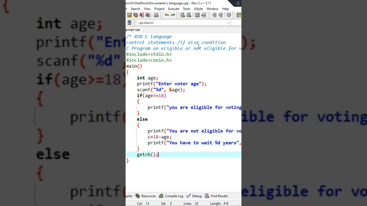 C program on Eligible for Voting