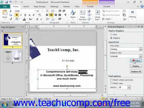 Publisher 2010 Tutorial Using Find and Replace Microsoft Training Lesson 3.7
