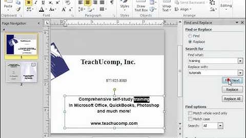 Publisher 2010 Tutorial Using Find and Replace Microsoft Training Lesson 3.7