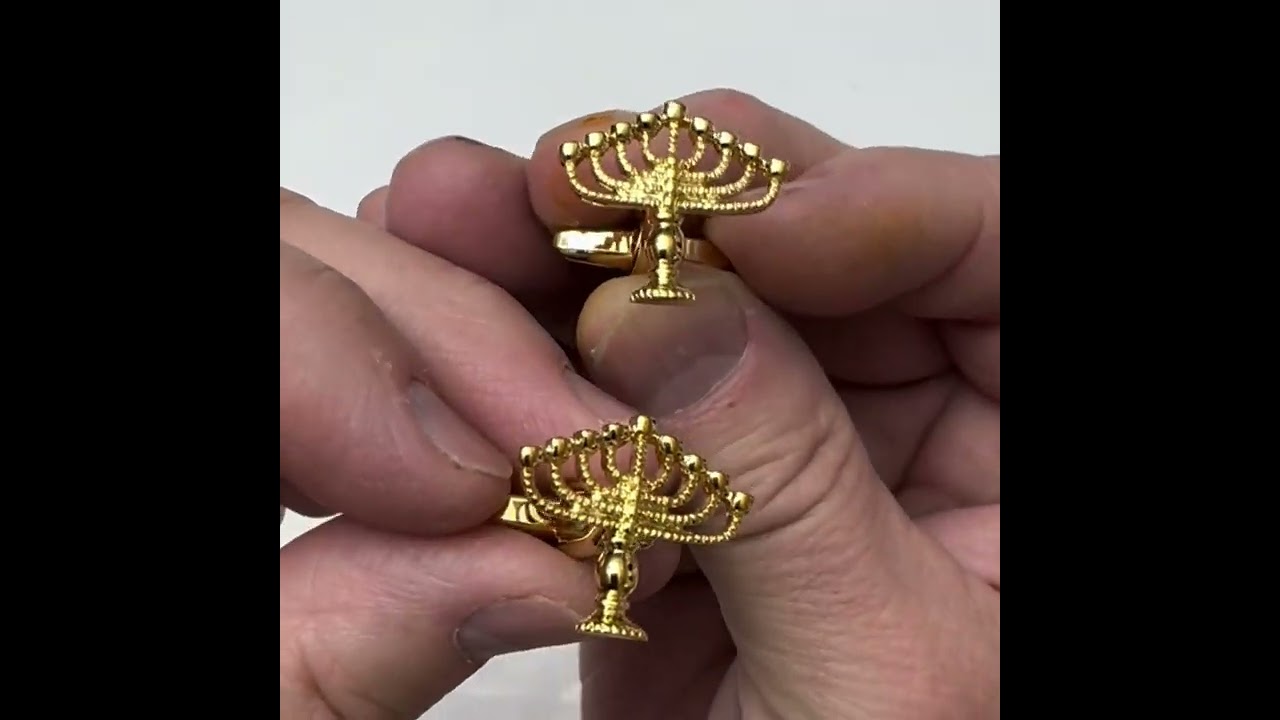 Gold Hanukkah Cufflinks Jewish Holiday Cuff Links Jay Pins 