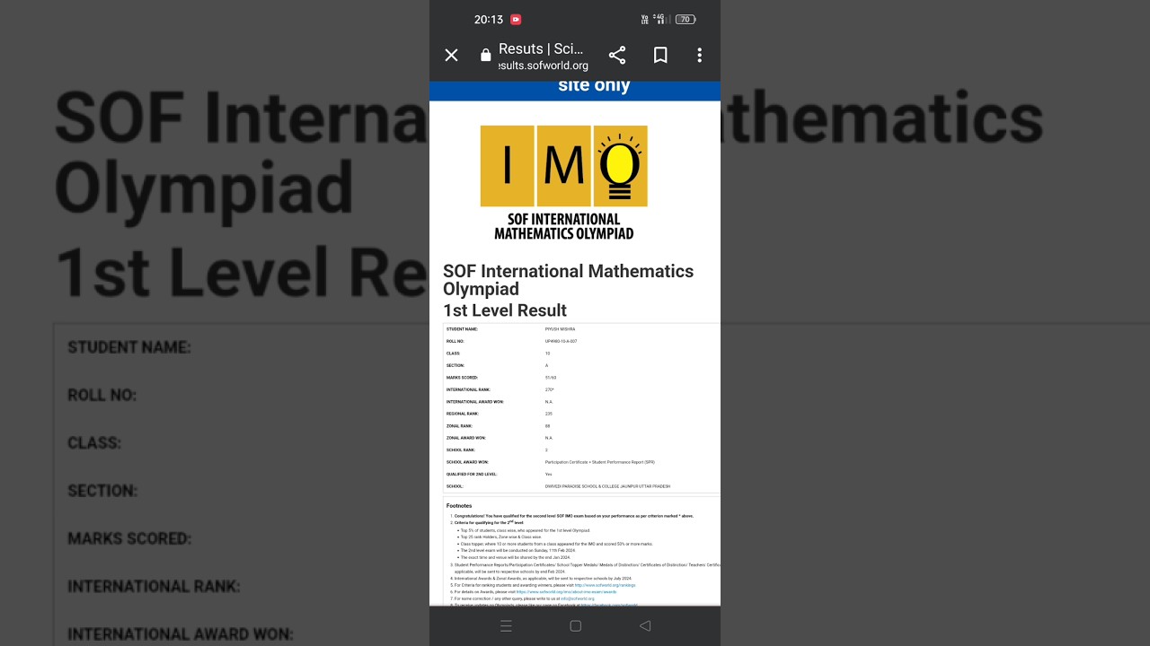SOF IMO 2023-24 RESULT DECLARED LEVEL 2 🎉 QUALIFIED 