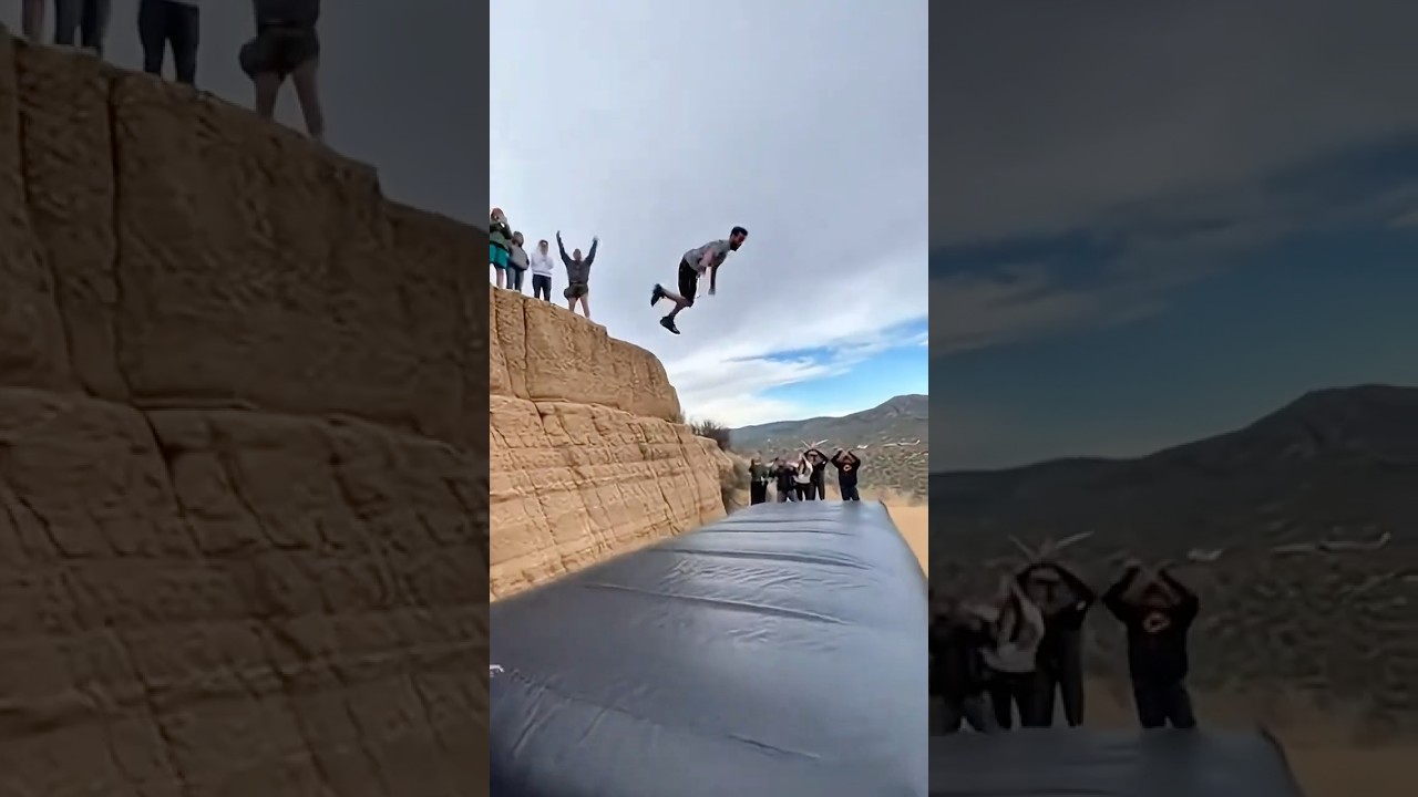 Отскок от подушки безопасности при прыжке со скалы вышел из-под контроля😱