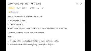 2390. Removing Stars From a String || Leetcode Daily challenge || Easy Editorial