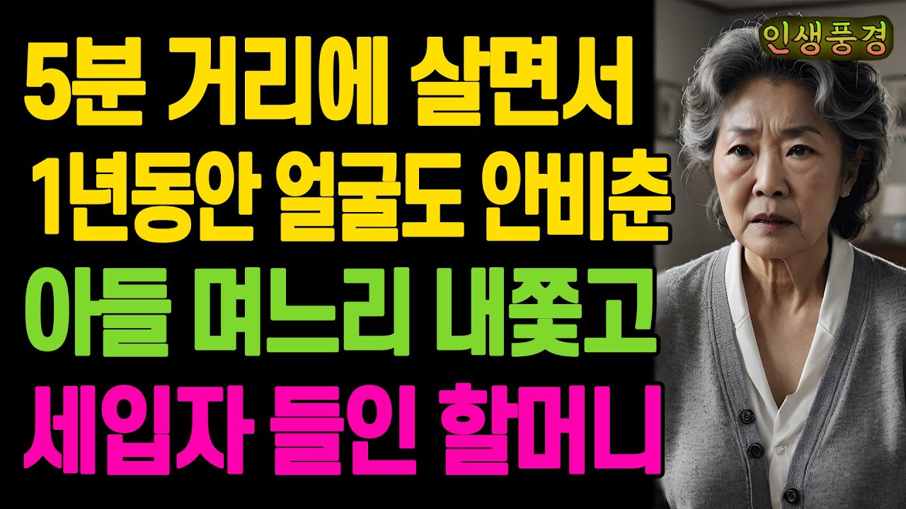 5분 거리에 살면서 1년동안 얼굴도 안비춘 아들 며느리 내쫓고 세입자 들인 할머니 노년의 삶의 지혜 행복한 노후생활 부모자식갈등 사연 이야기 오디오북