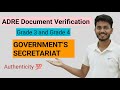 ADRE 2.0 Document Verification// GOVERNMENT'S SECRETARIAT RAJ BHAWAN // Grade 3 and Grade 4 //