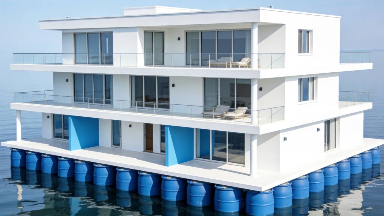 Without blueprints or a team, a genius man built a three-story building on water with his bare hands