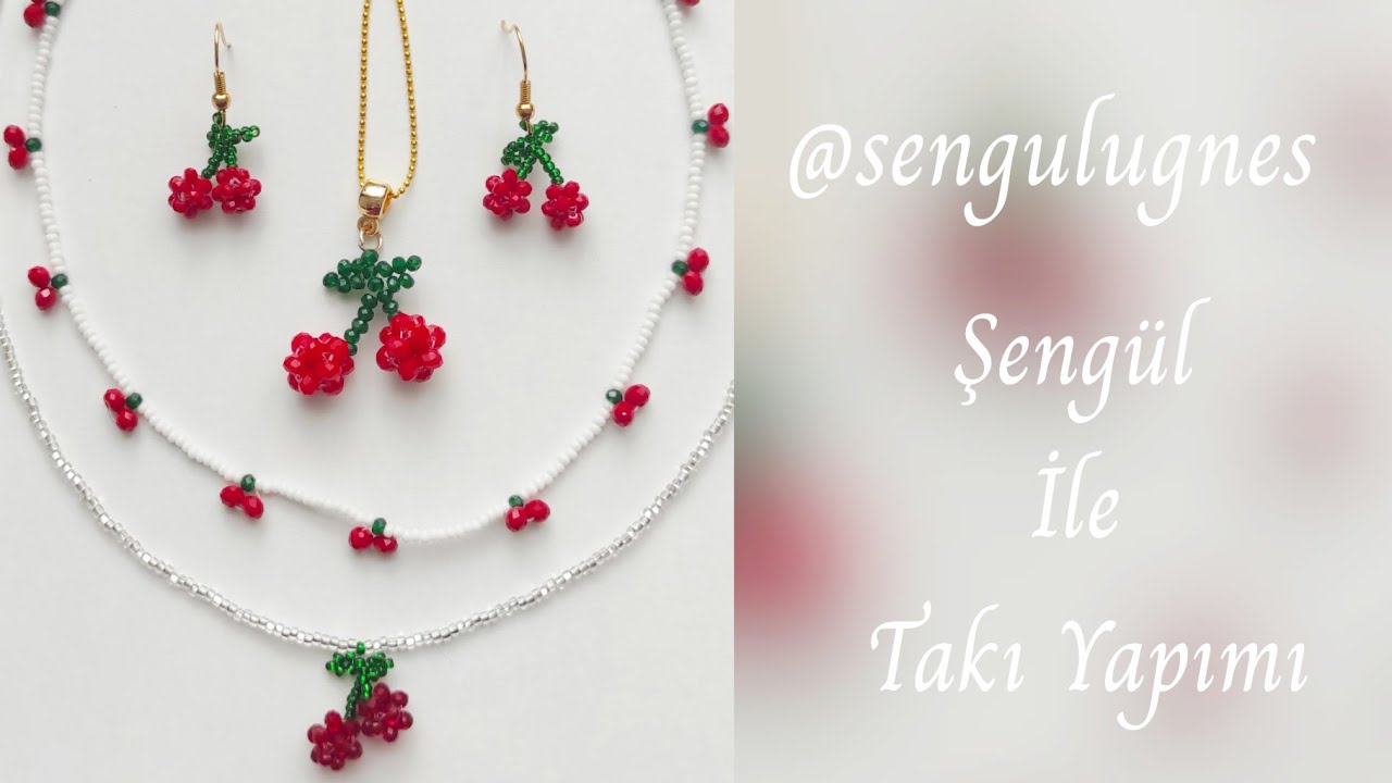 🍒 Boncuktan Kiraz Kolye ve Küpe Yapımı #diy Making Cherry Necklace and Earrings from Beads #tutorial