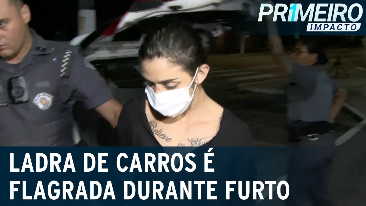 Ladra é presa após ser flagrada furtando carro e colidir em fuga | Primeiro Impacto (25/03/22)