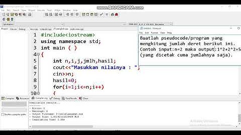 Program c++ menghitung jumlah deret misal input n=2 maka output 1^2+2^2=5.