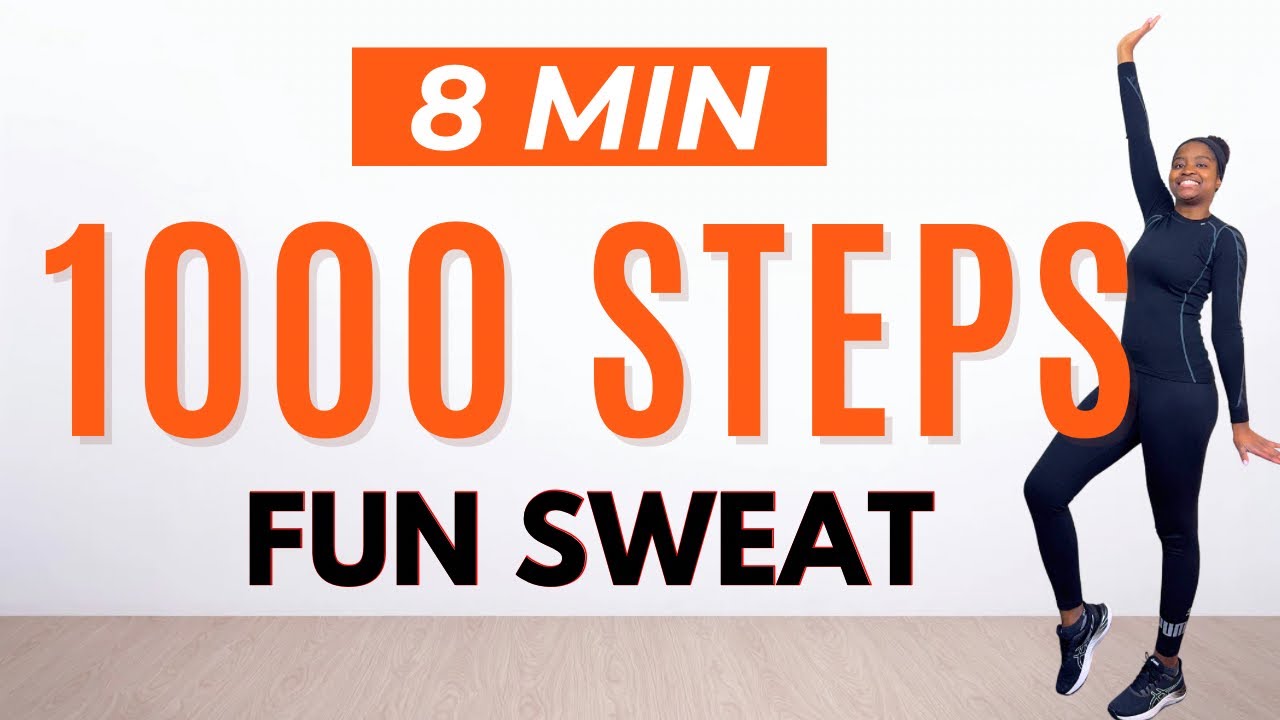 1000 шагов за 8 минут. Веселая и интенсивная тренировка | Быстрая прогулка | Подходит для коленей...