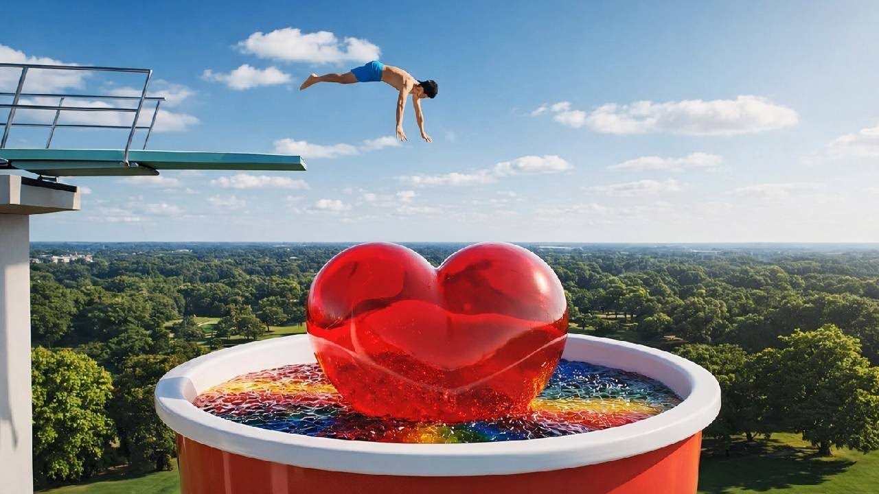 Giant Colorful Jelly Cups in Park | High Diving Board Jumps | Seven-Color Jelly ASMR Break🎐