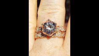 Vintage Inspired Rose Gold Filigree Floral Ivy Wedding Set: Engagement Ring Mount and Wedding Band Vintage Inspired Rose Gold Filigree Floral Ivy Wedding Set: Engagement Ring Mount and Wedding Band