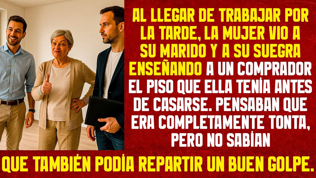 Al llegar de trabajar por la tarde, la mujer vio a su marido y a su suegra enseñando a un comprador