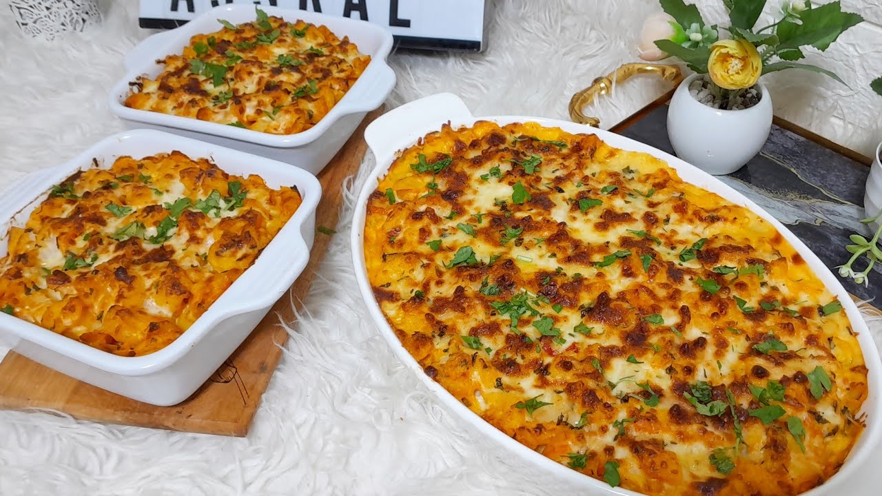 كراتان بالمعكرونه ( ليباط) و الخضر و البيشاميل بدون لحوم Gratin de pâtes aux légumes à la béchamel
