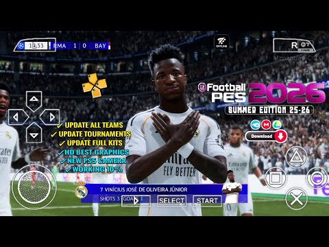 EFootball PES 2026 PPSSPP ORIGINAL ISO DOWNLOAD PES 2026 PSP FULL KITS 26 TRANSFERS 4K GRAPHICS 