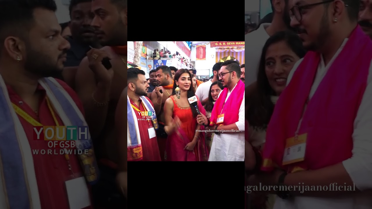 Pooja Hegde speaking in Tulu about her experience at Ganeshotsava Celebration at GSB Seva Mandal