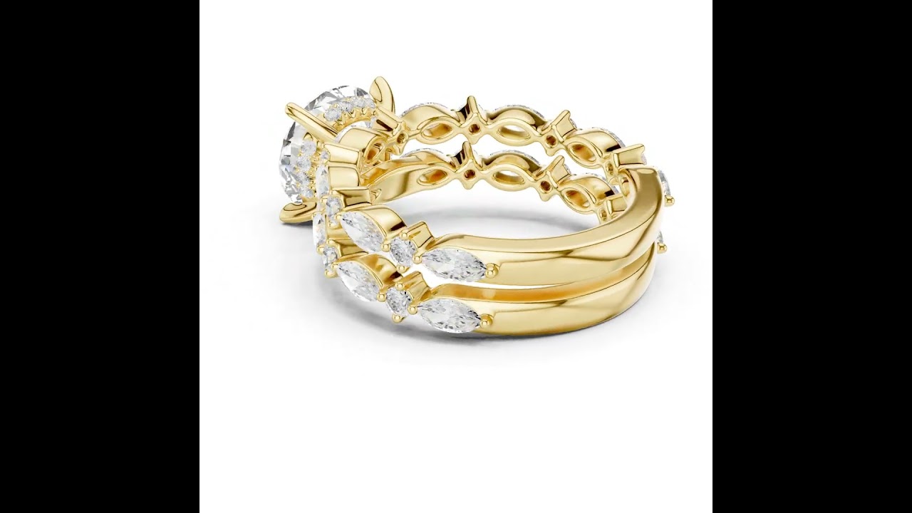 Round Diamond Double Band Marquise Accent Ring Set