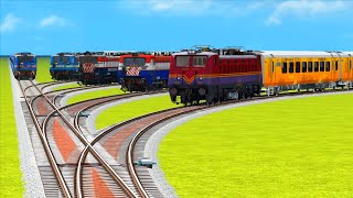 5 TRAIN RISKY CROSSING ON VERY CURVED FIVE BRANCH SAME LINE RAILROAD TRACK | 3D ELECTRIC TRAIN