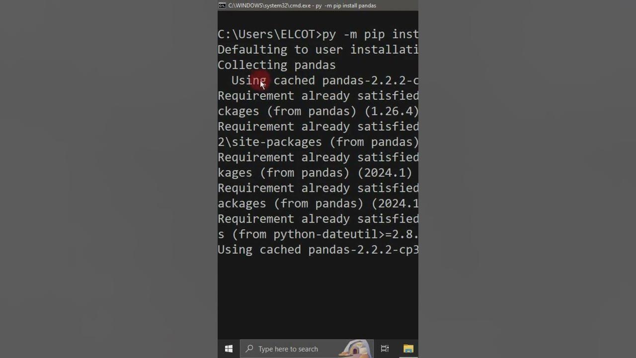Install Pandas .. Installing pandas packages for python in windows ... image.