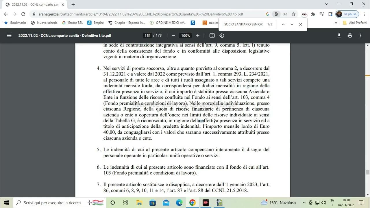 Ccnl comparto sanit 2019 2021 del 2 novembre 2022 indennit di pronto