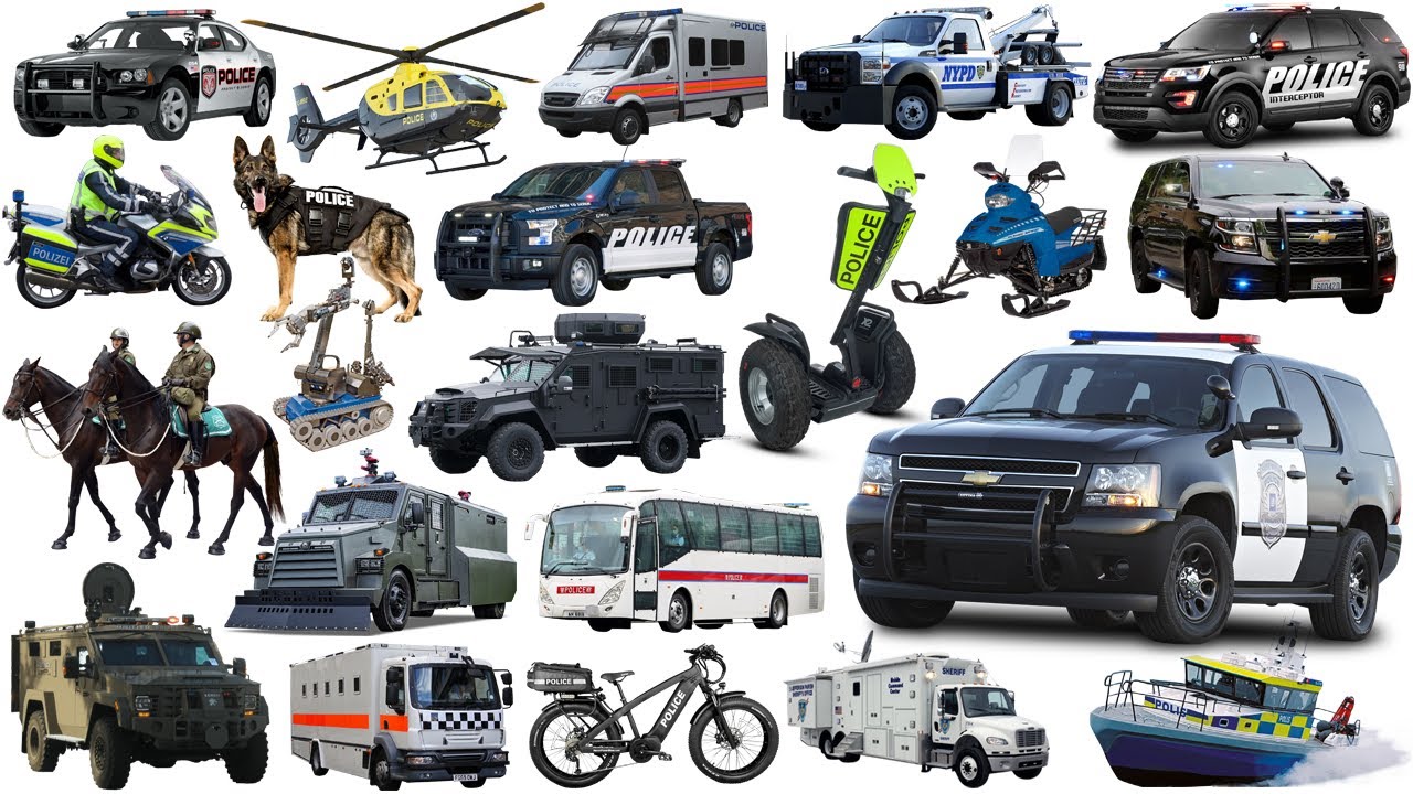 Police Cars, Police Trucks, Drone, Helicopter, Dog, Boat, SWAT Vehicle | Police Vehicles Name Sounds