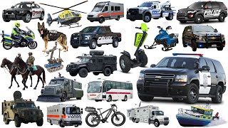 Police Cars, Police Trucks, Drone, Helicopter, Dog, Boat, SWAT Vehicle | Police Vehicles Name Sounds