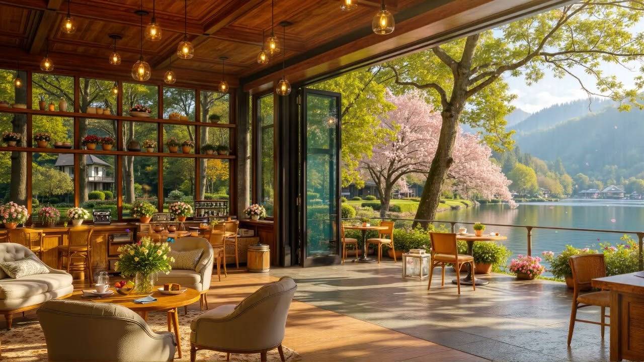 Tranquil Spring Book Cafe Jazz for Deep Focus | Cozy Indoor Lakeside Jazz Music for Work & Reading