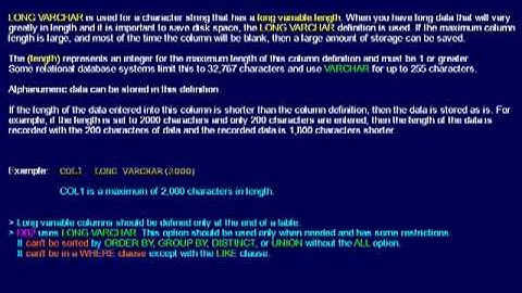 SQL 034 Data Types, Character String Data, LONG VARCHAR
