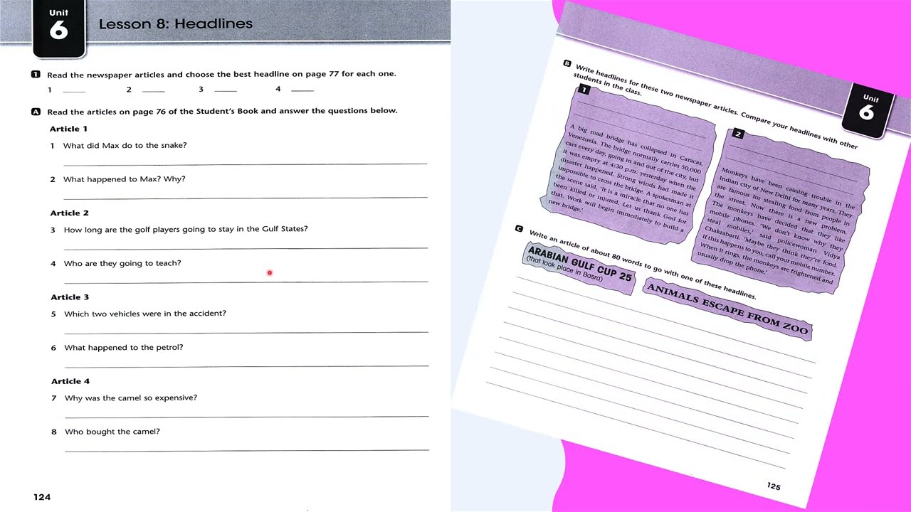 حل صفحة 124 و 125 نشاط انكليزي خامس اعدادي