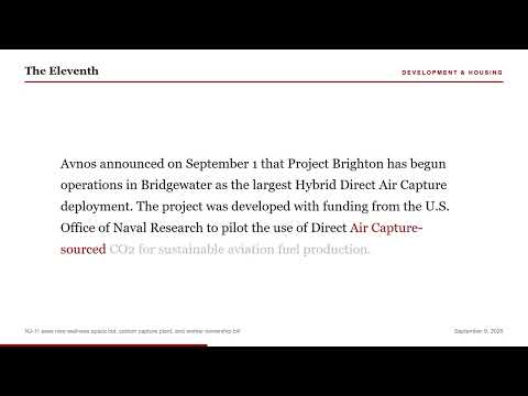 NJ-11 sees new wellness space bid, carbon capture plant, and worker ownership bill