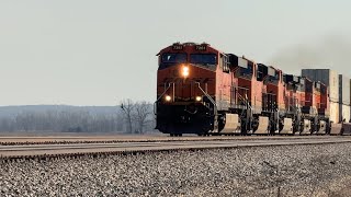 65-70 mph BNSF Z train w/ H1 Dash 9 & two H3 Dash 9s!! BNSF Transcon: Marceline sub..3/22/26
