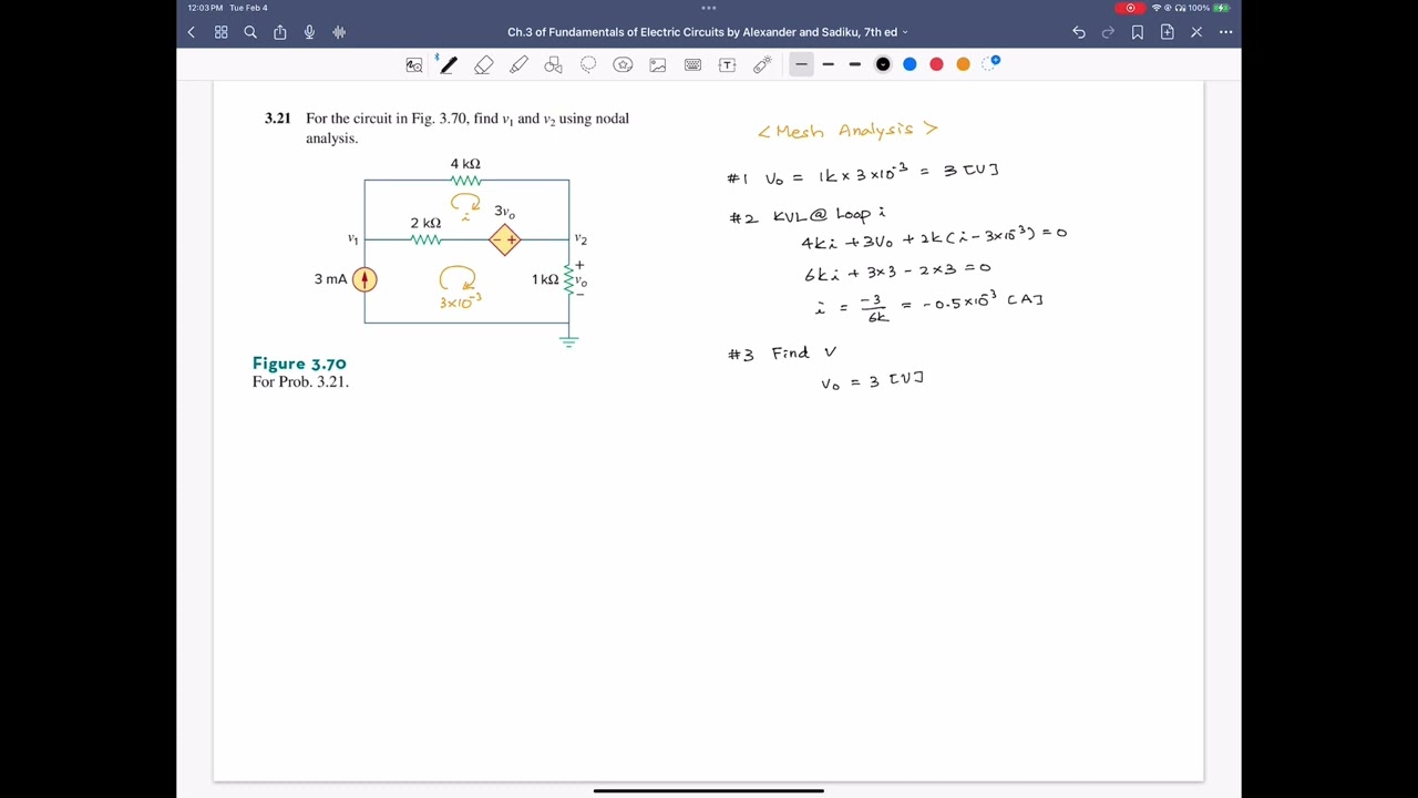 Problem 3.21 (2) Mesh Analysis, Fundamentals of Electric Circuits, 7th ed, Alexander / Sadiku