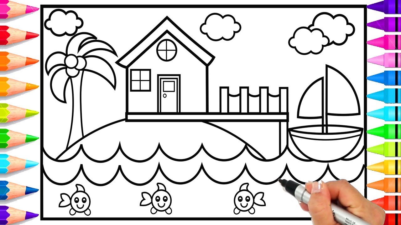 How to Draw House on the Beach | Beach House Coloring Page | Learn to