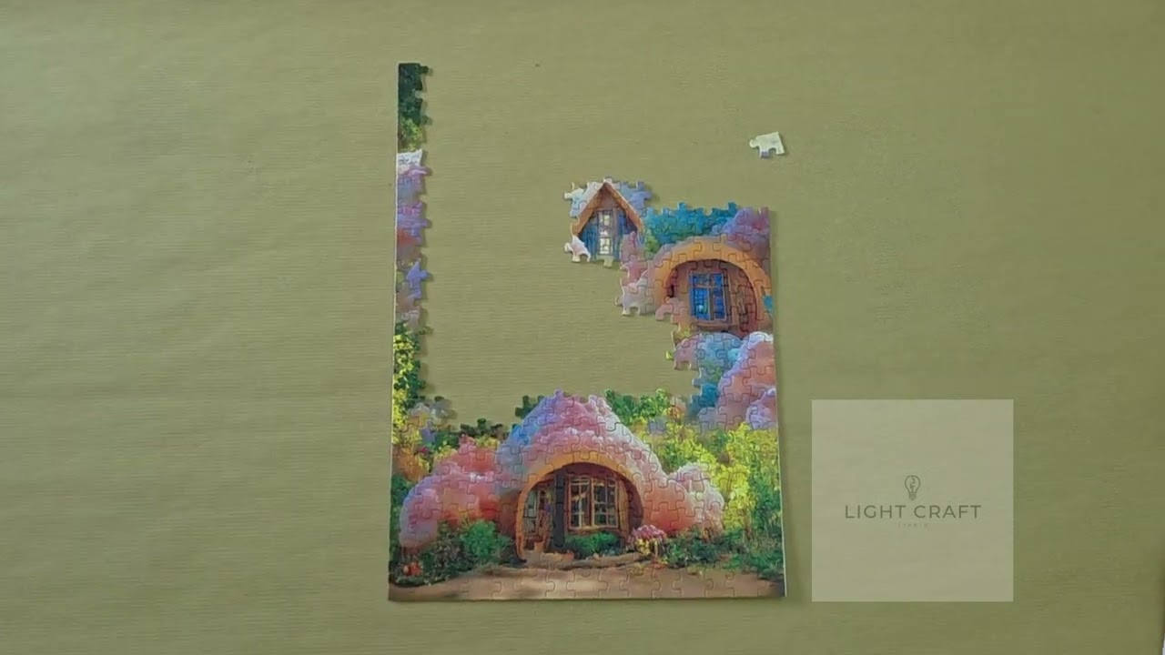 Healing puzzle time lapse - satisfying 300 pieces colourful hobbit village 