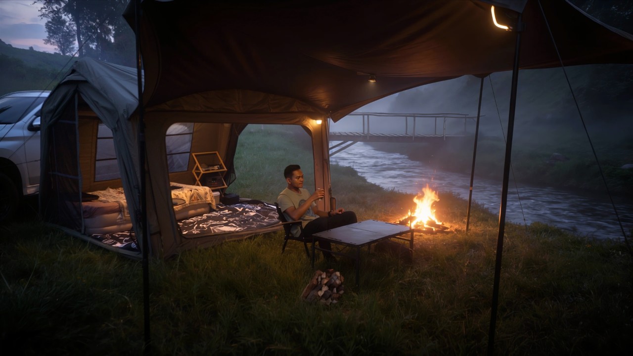 Luxury Solo Camping by the Riverside | Campfire & My Dream Cozy Campsite