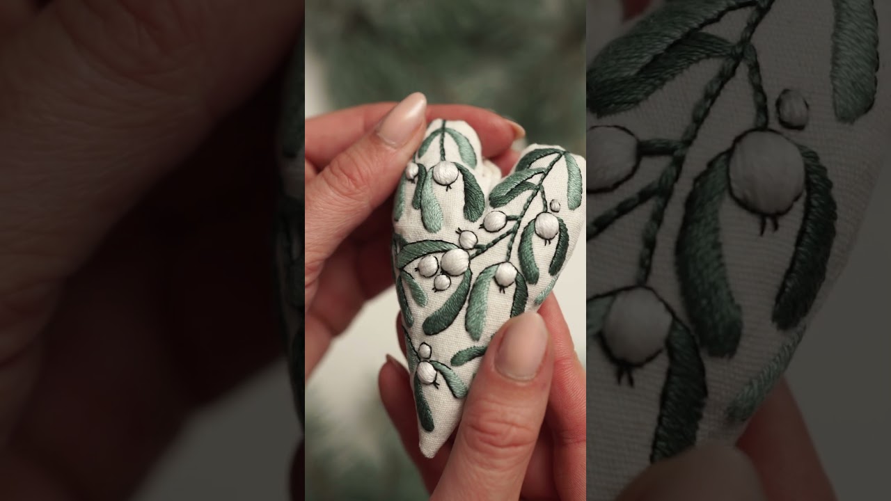 DIY Heart-Shaped Christmas Embroidery Ornament Kit - Beginner Hand Embroidery Set With Patterns, Thread, Hoop (8 Mix Designs)
