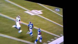 Giants vs Rams 9/19/11 guy on sideline hit in face