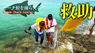サメのいる海に転落した男を海人が緊急救助【ビーチサメリベンジ #6】