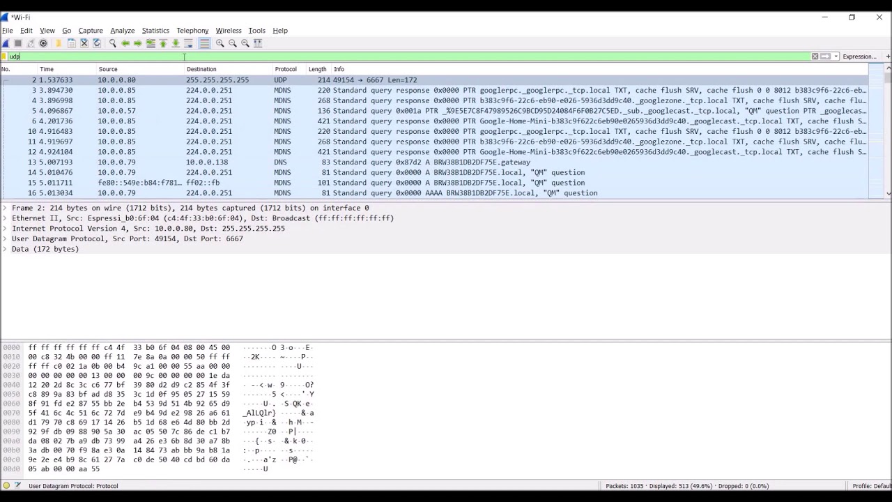 wireshark filter udp port