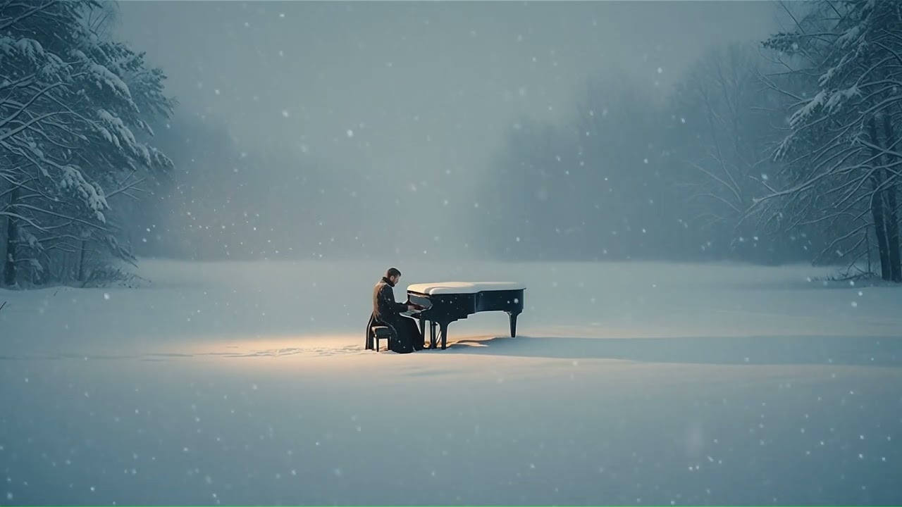2 Hours Soft Piano Under Falling Snow ❄️ Calm Down, Relax, Stress Relief, Deep Focus