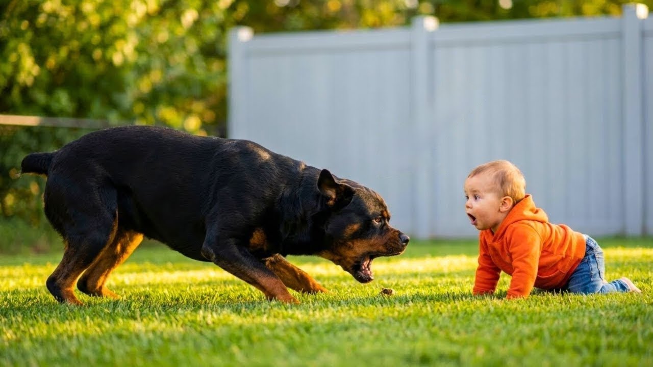 Sem este vídeo, você não acreditaria no motivo pelo qual o Rottweiler empurrou o bebê!